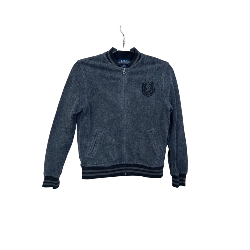 Polo Ralph Lauren Rugby Jacket Boys M (10-12) Gray Skull Zip Up Bomber‎